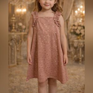 🌺 2 PC Rachel Zoe Girls Pink Gold Star Dress+Matching Bow Headband Set Sz 5T NWT